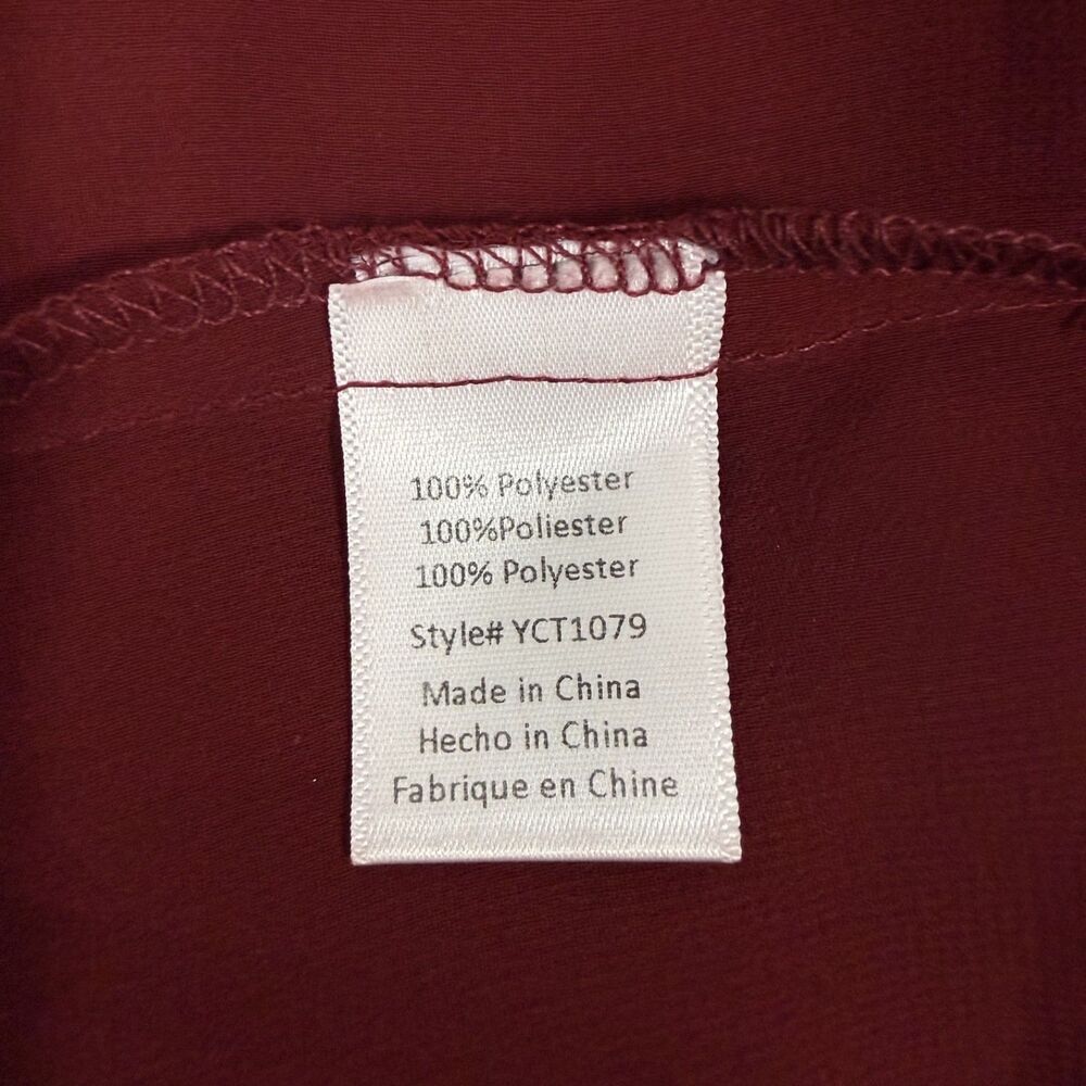 VaVa by Joy Han Women's Large Burgundy Sheer Blouse w/ Contrast Tail Boho Chic - Picture 5 of 6